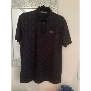 Black Clover Live Lucky Mens Golf Polo Shirt Black Grey Geometric Pixel Size M